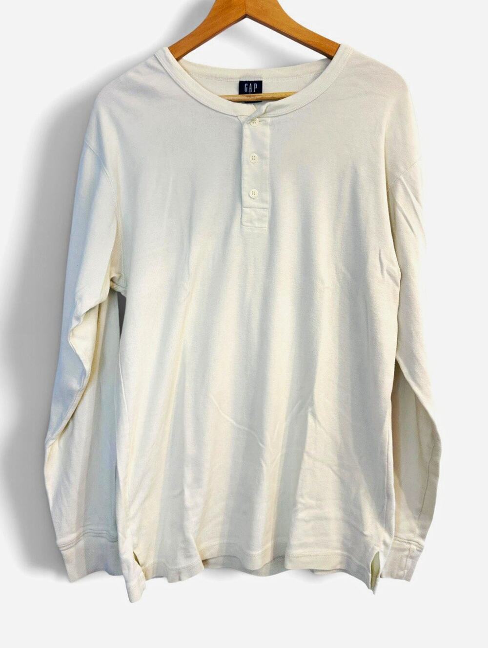 New Gap Long Sleeve Henley Shirt Men’s Cream Off White Thermal Knit Button SZ XL